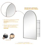 Dake Modern Arch Recessed and Surface Mount Bathroom Medicine Cabinet with Mirrors GC-XB0030 Brushed Nickel 24x36" TEHOME