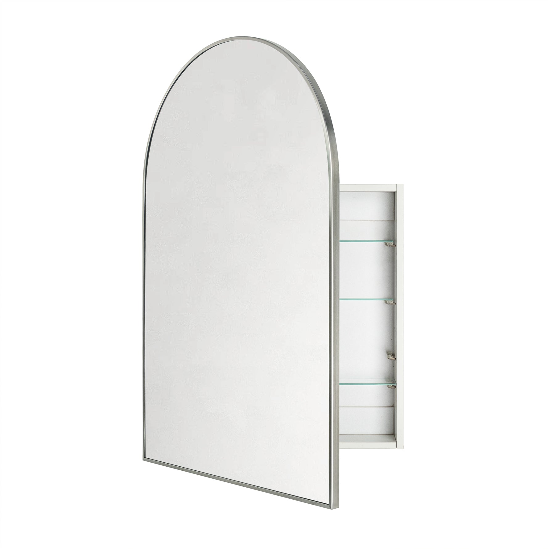 Dake Modern Arch Recessed and Surface Mount Bathroom Medicine Cabinet with Mirrors GC-XB0030 Brushed Nickel 24x36" TEHOME