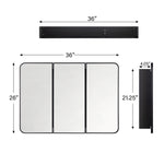 Haven Modern Rectangle Triple Door Recessed and Surface Mount Bathroom Medicine Cabinet with Mirrors GC-XB0049 Black 36x26 TEHOME