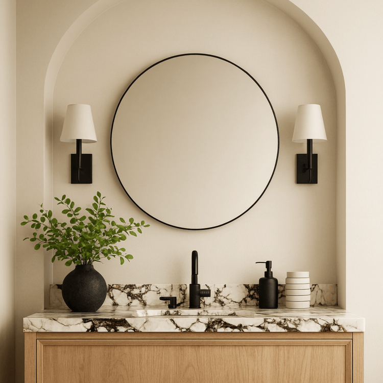 Roselle Modern Round Large Wall Mirrors GC-GW0049 Chrome 40x40" TEHOME