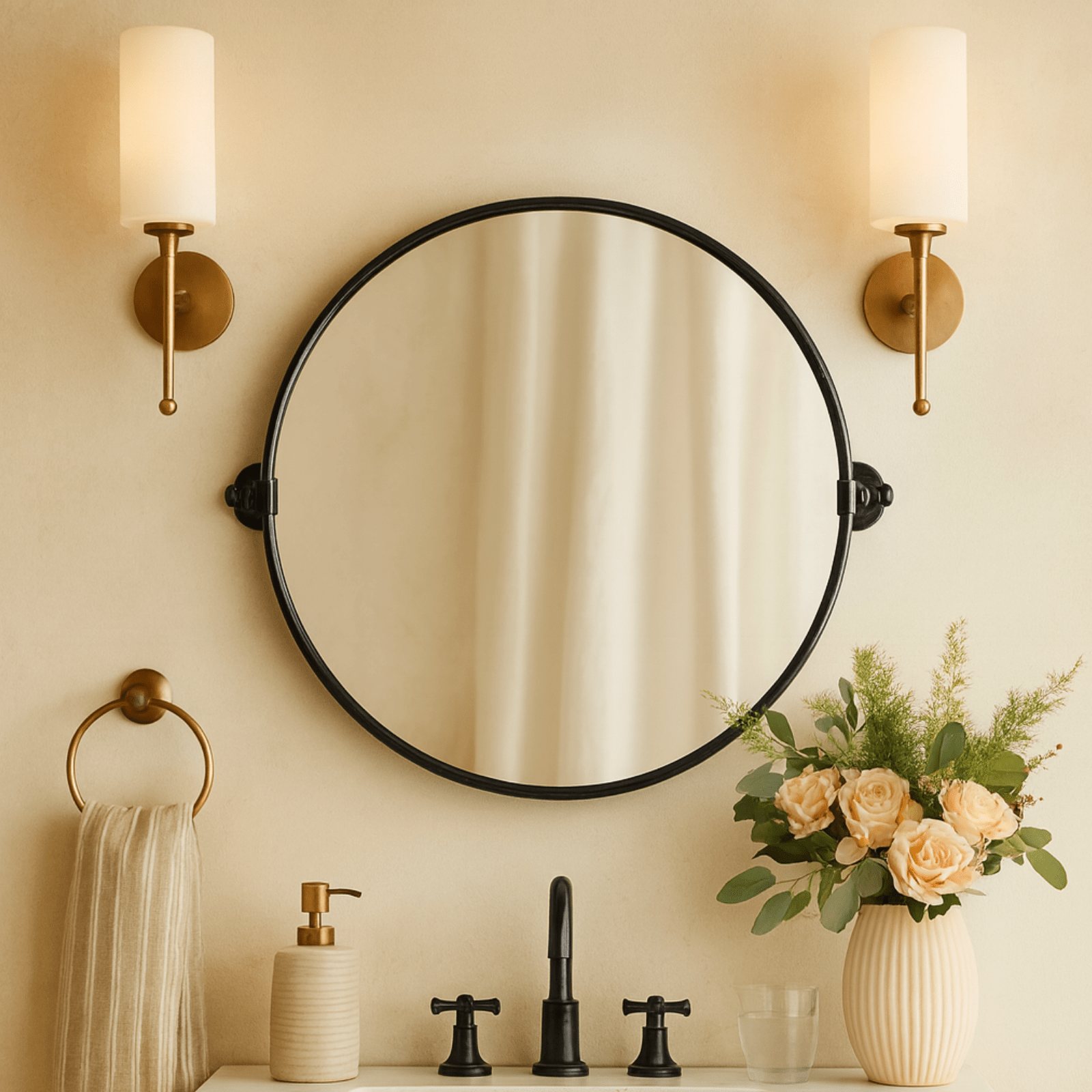 Adlina Farmhouse Round Bathroom Pivot Mirrors GC-00210 Black 24x24" TEHOME