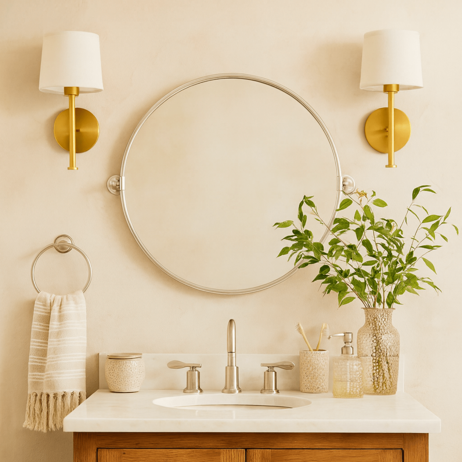 Adlina Farmhouse Round Bathroom Pivot Mirrors GC-00320 Brushed Nickel 24x24" TEHOME