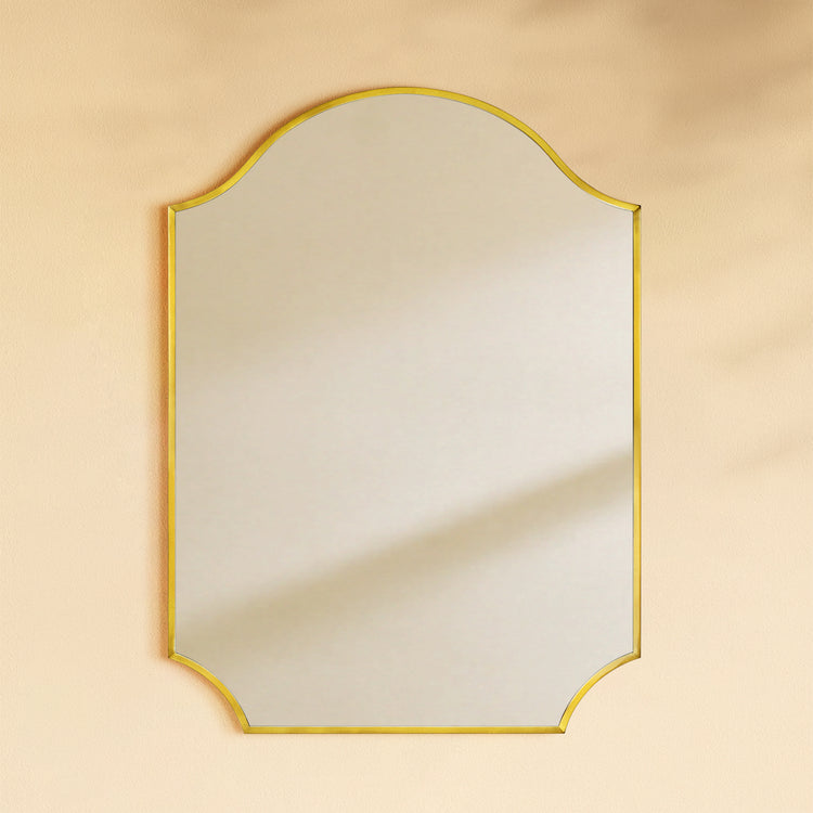 TEHOME Airius 24x32" Brushed Gold Modern Scalloped Arched Wall Mirrors Front View
