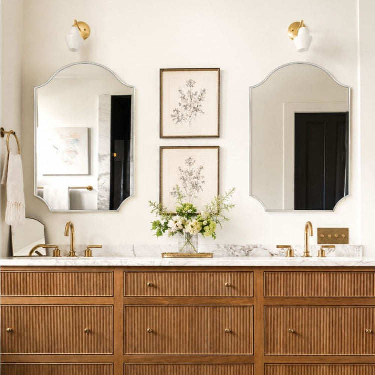 TEHOME Airius 24x32" Chrome Bronze Modern Scalloped Arched Wall Mirrors Metal Framed Front View