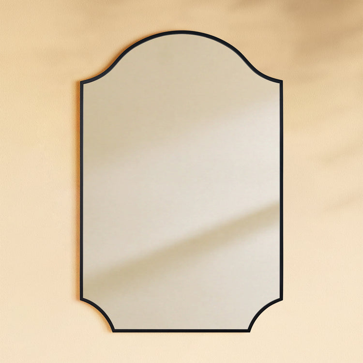 TEHOME Airius 24x36" Black Modern Scalloped Arched Wall Mirrors Front View