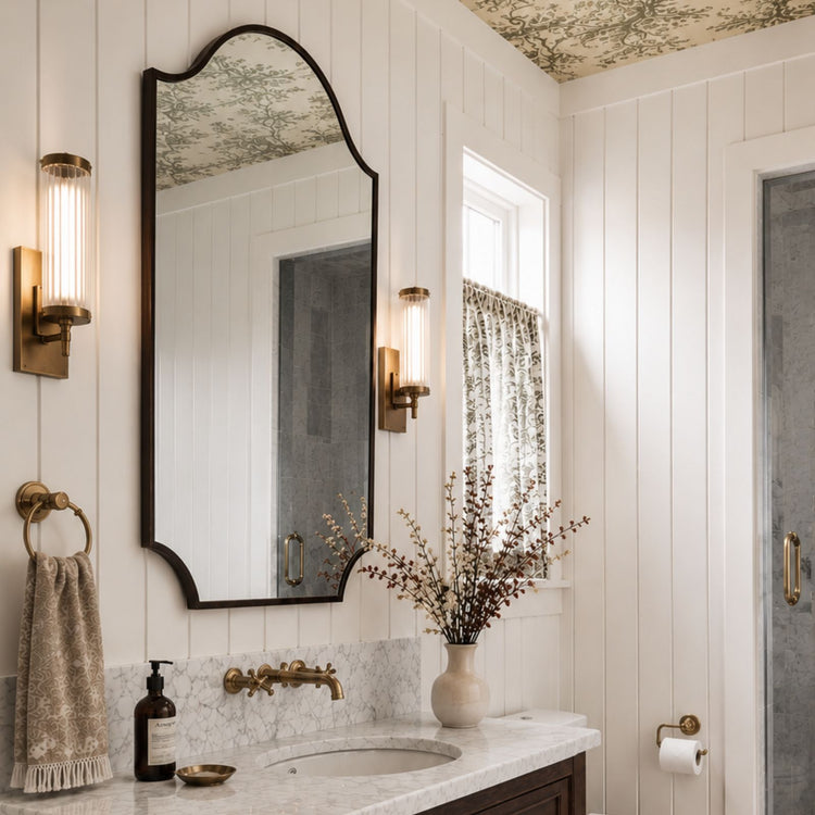TEHOME Airius Modern Scalloped Arched Wall Mirrors Metal Framed in oil rubbed bronze Finish, 24" x 32"