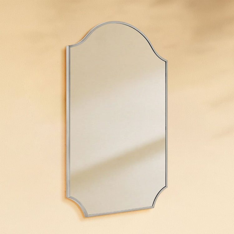 TEHOME Airius Modern Scalloped Arched Wall Mirrors Metal Framed in Brushed Nickel Finish, 24" x 32", Side View