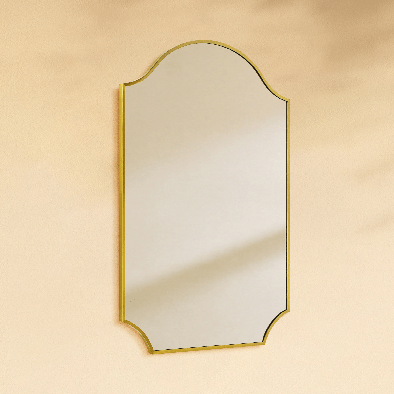 TEHOME Airius Modern Scalloped Arched Wall Mirrors Metal Framed in Brushed Gold Finish, 24" x 32", Side View