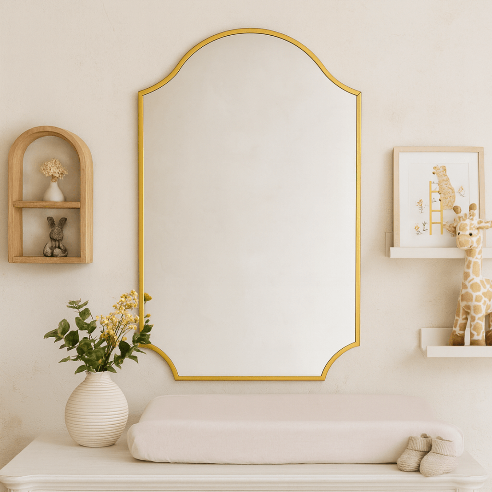 Airius Modern Scalloped Wall Mirrors, 24x36" in Brushed Gold GC-JL0004 TEHOME