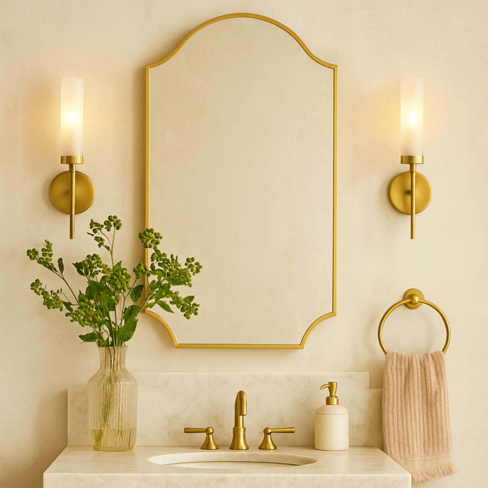 Airius Modern Scalloped Wall Mirrors, 24x36" in Brushed Gold GC-JL0004 TEHOME