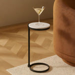 TEHOME Alto C Black Shaped Side Table with Glass Top for living room Front View