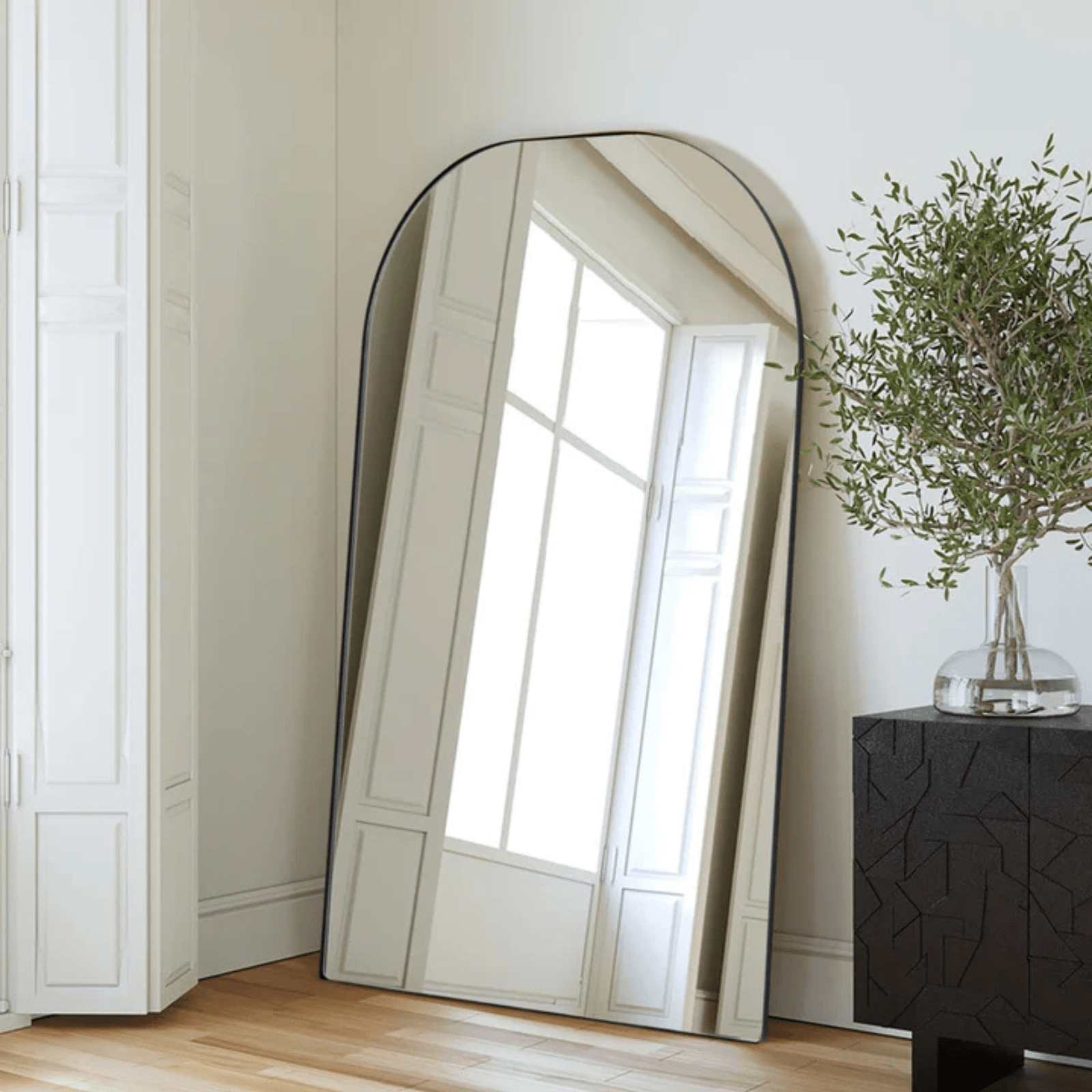 Amell Modern Arch Floor Mirrors,48x72" in Black GC-00793 Black 48"×72" TEHOME