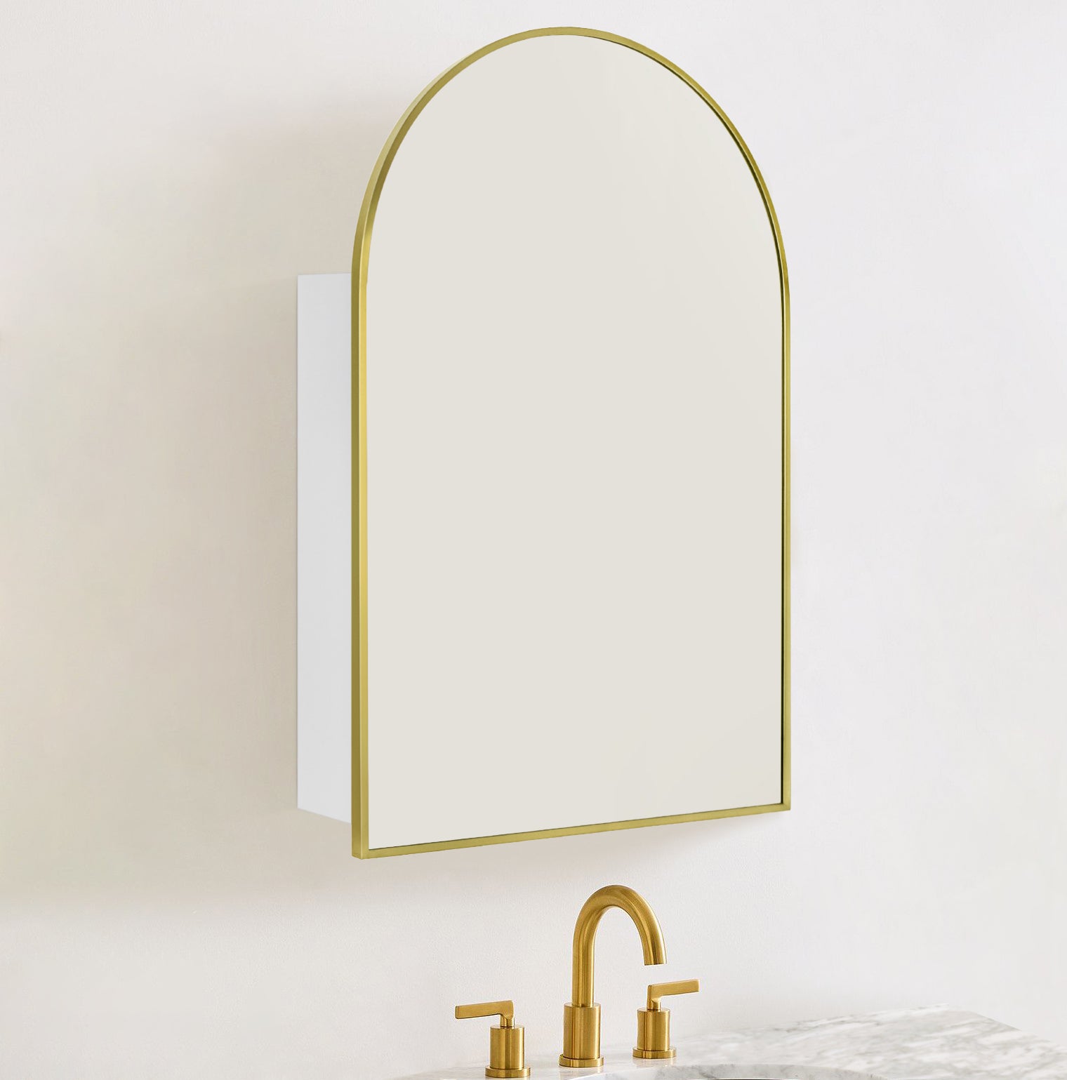 Dake Modern Arch Recessed and Surface Mount Bathroom Medicine Cabinet with Mirrors GC-XB0012 Brushed Gold 20x30" TEHOME