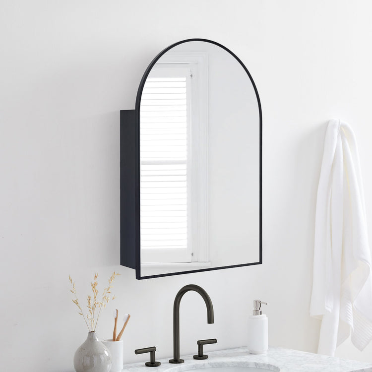 Dake Modern Arch Recessed and Surface Mount Bathroom Medicine Cabinet with Mirrors GC-XB0010 Black 20x30" TEHOME