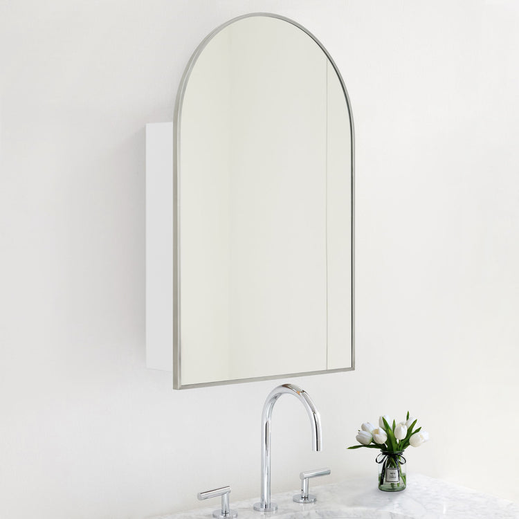 Dake Modern Arch Recessed and Surface Mount Bathroom Medicine Cabinet with Mirrors GC-XB0013 Brushed Nickel 20x30" TEHOME