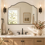 TEHOME Arden 26x36 Black Scalloped Arch Bathroom Mirror Front View