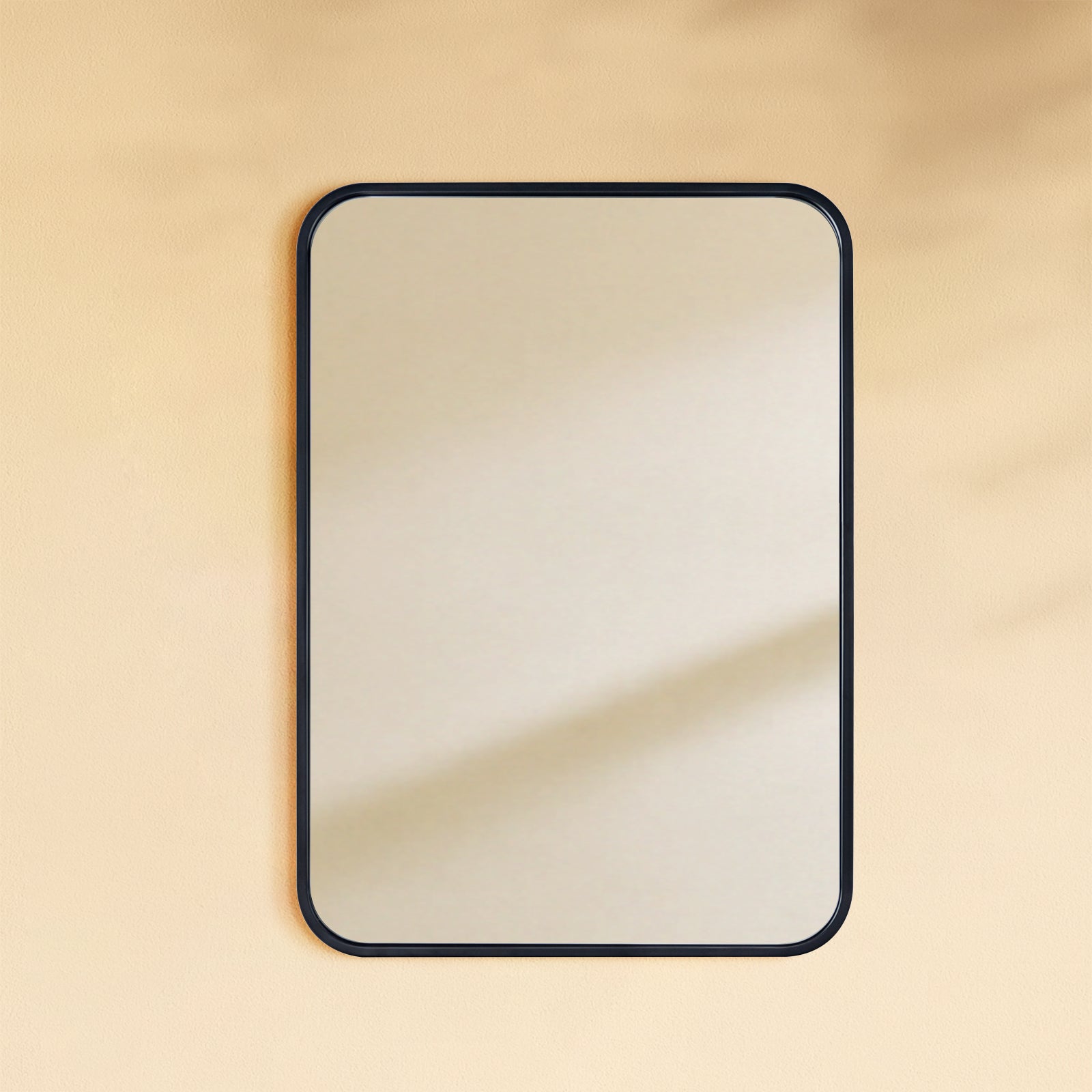 TEHOME Aria Black 20x28 Modern Rectangle Wall Mirrors with Rounded Corners Front View