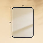 TEHOME Aria Black 20x28 Modern Rectangle Wall Mirrors with Rounded Corners Front View Size