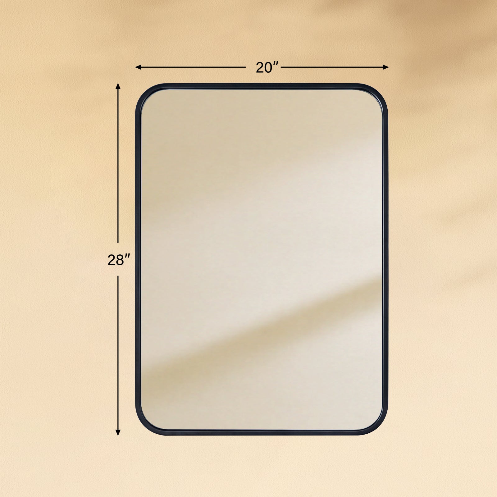 TEHOME Aria Black 20x28 Modern Rectangle Wall Mirrors with Rounded Corners Front View Size