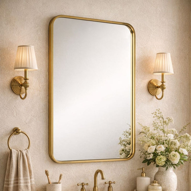 TEHOME Aria Brushed Gold Modern Rectangle Wall Mirrors with Rounded Corners Side View