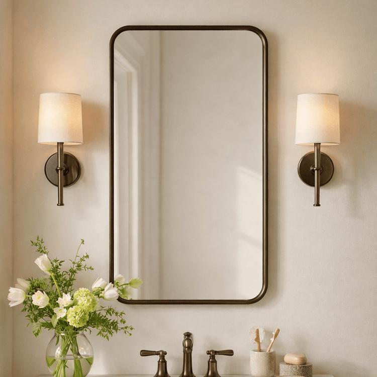 TEHOME Aria  Oil Rubbed Bronze Modern Rectangle Wall Mirrors with Rounded Corners Front View