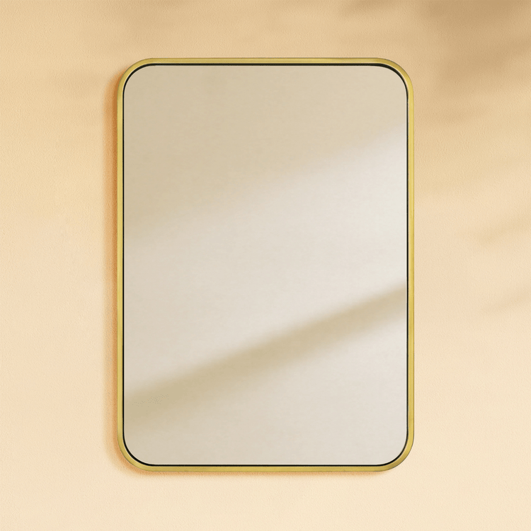 Aria Modern Rectangle Wall Mirrors with Rounded Corners GC-00774 Brushed Gold 20x28" TEHOME