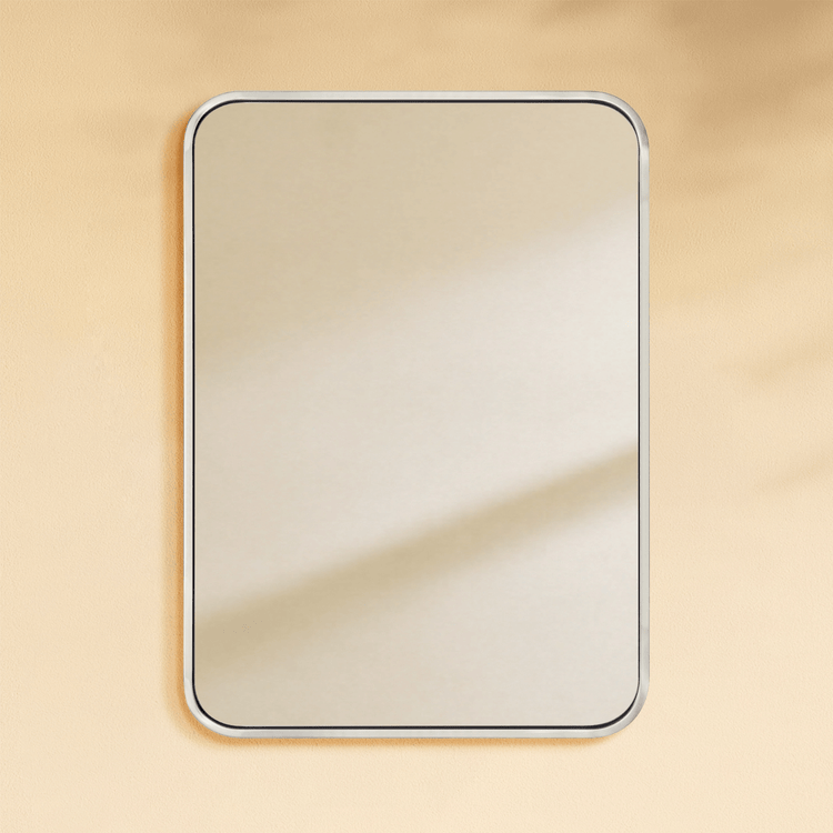 Aria Modern Rectangle Wall Mirrors with Rounded Corners GC-00775 Brushed Nickel 20x28" TEHOME