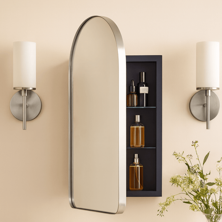Aristes Modern Arch Recessed Mount Bathroom Medicine Cabinet with Mirrors GC-00594 Brushed Nickel 16x28.3" TEHOME