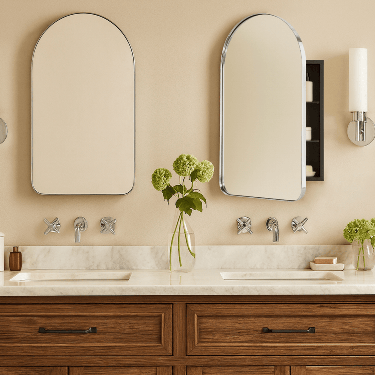 Aristes Modern Arch Recessed Mount Bathroom Medicine Cabinet with Mirrors GC-00594 Chrome 16x28.3" TEHOME