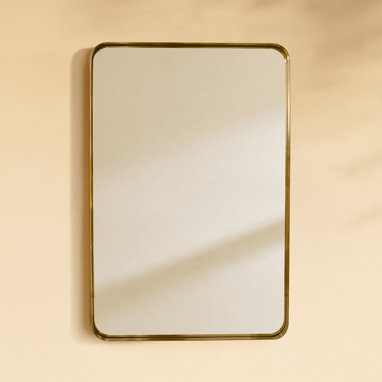 Camellia Modern Rectangle Large Wall Mirrors with Rounded Corners GC-00450 Brushed Gold 30x40" TEHOME