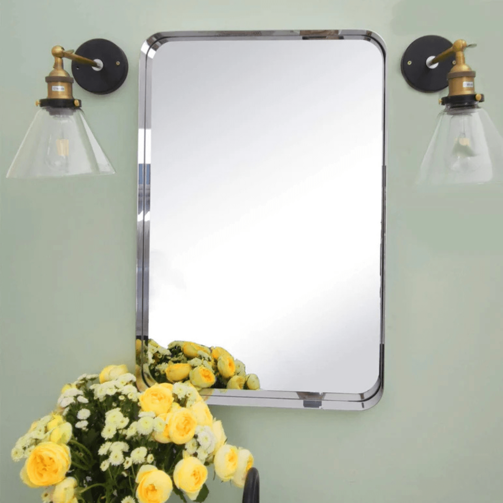 Camellia Modern Rectangle Large Wall Mirrors with Rounded Corners GC-00450 Black 30x40" TEHOME