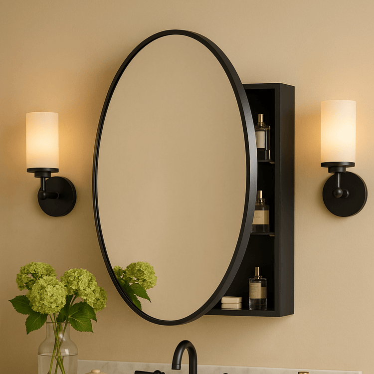 Atelier Modern Round Surface Mount Bathroom Medicine Cabinet with Mirrors, 26" Dia in Black GC-XB0024 Black 26"DIA TEHOME