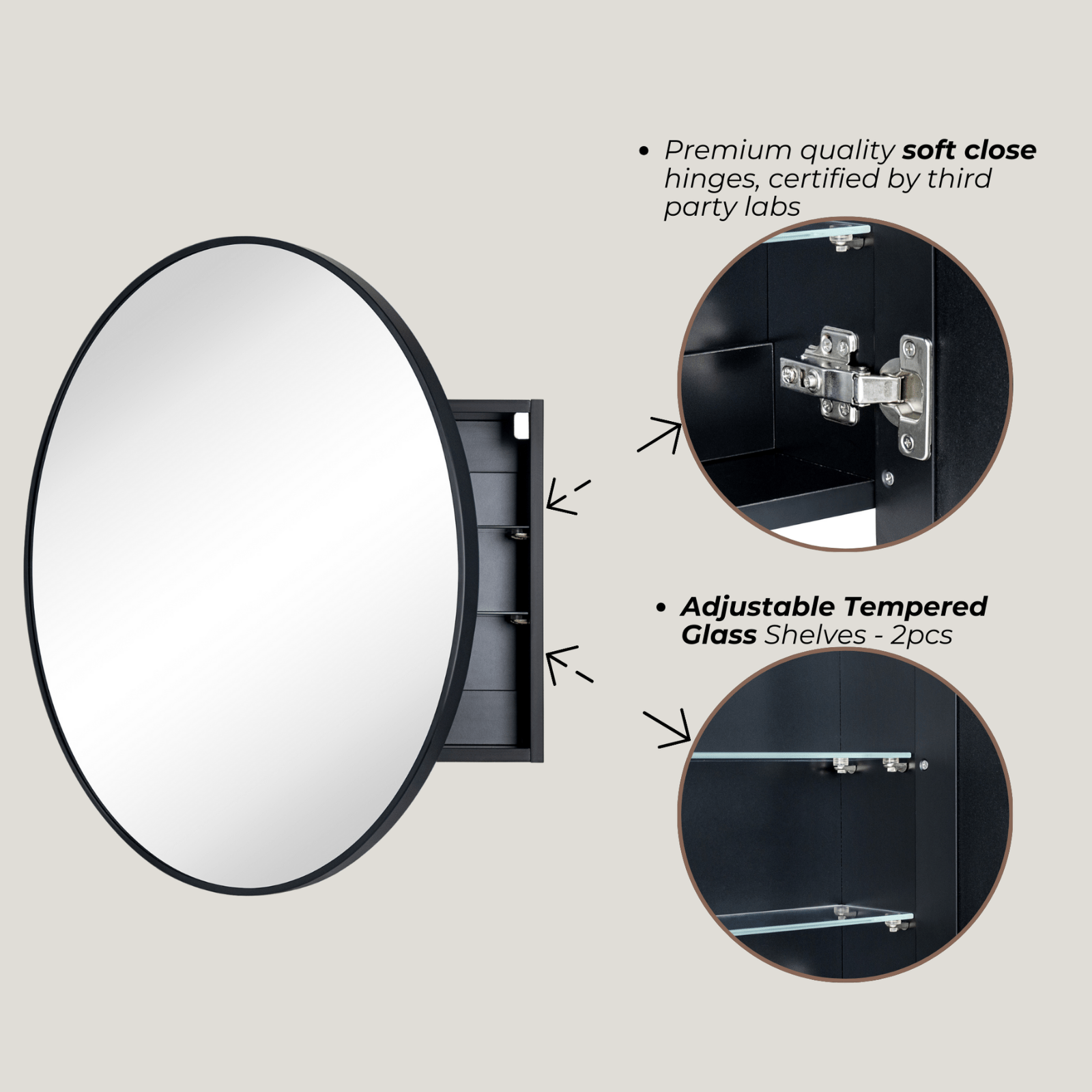 Atelier Modern Round Surface Mount Bathroom Medicine Cabinet with Mirrors, 26" Dia in Black GC-XB0024 Black 26"DIA TEHOME