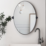 TEHOME Aura Black Modern Oval Bathroom Pivot Mirrors Front View