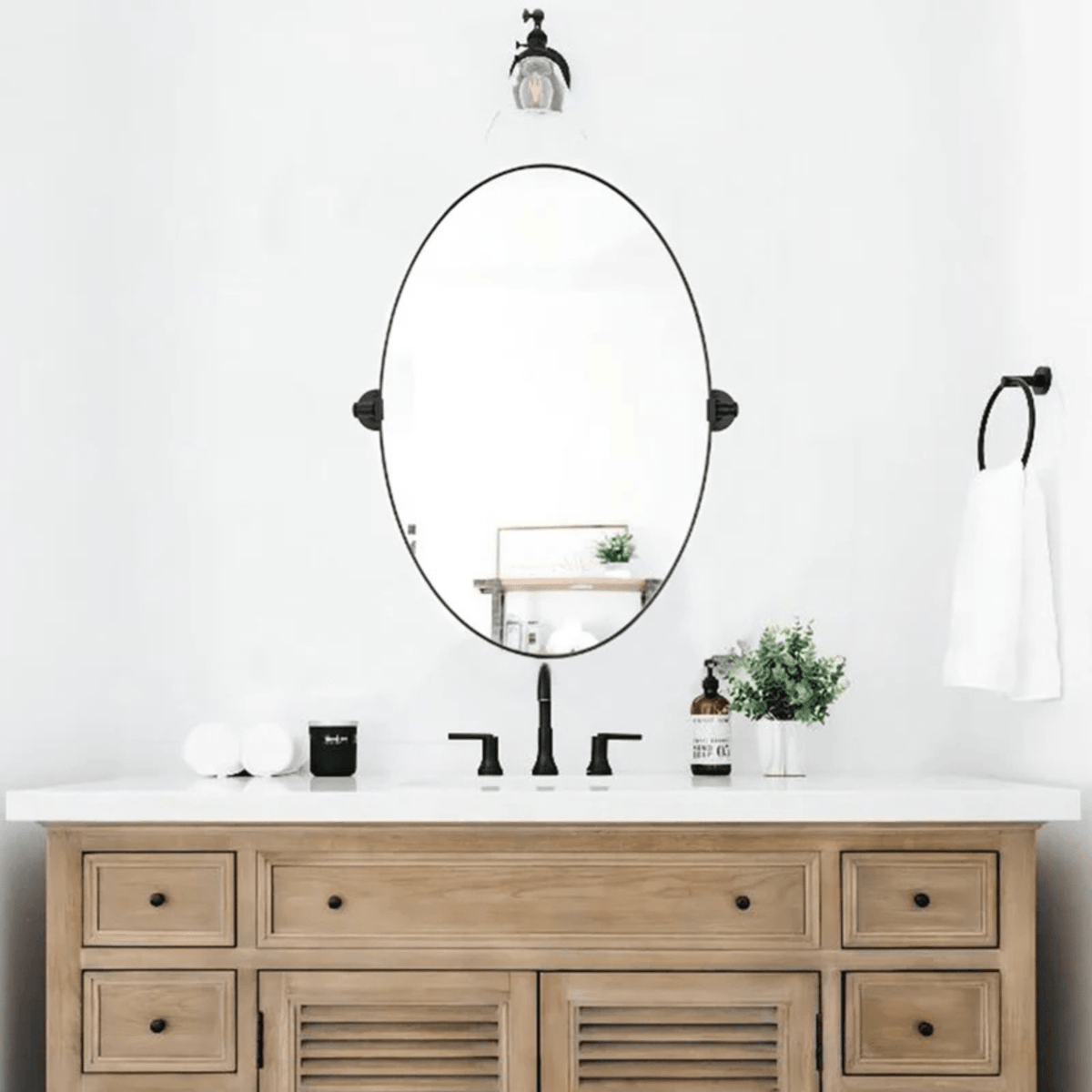 Aura Modern Oval Bathroom Pivot Mirrors GC-00221 Black 20x30" TEHOME