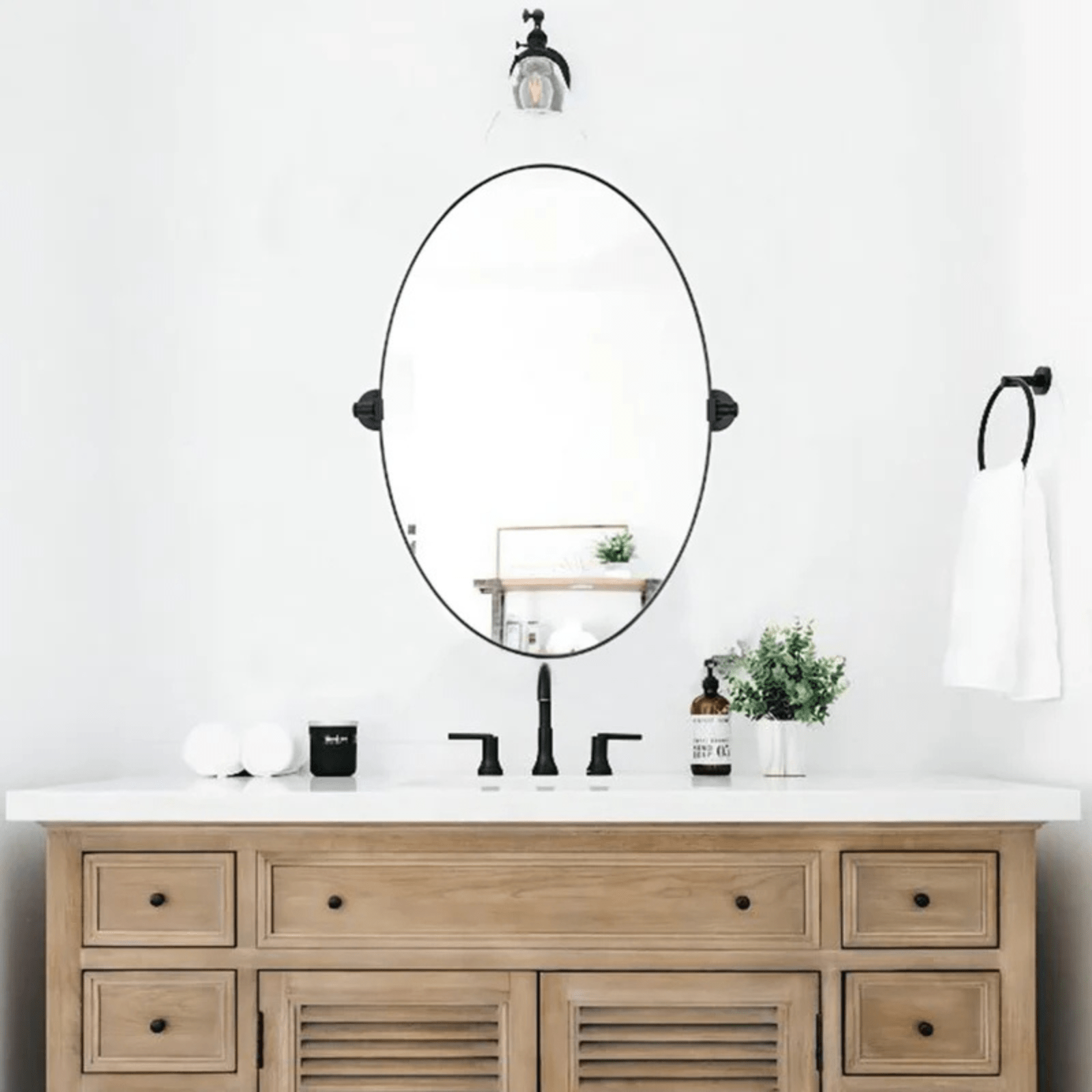 Aura Modern Oval Bathroom Pivot Mirrors GC-00221 Brushed Nickel 20x30" TEHOME