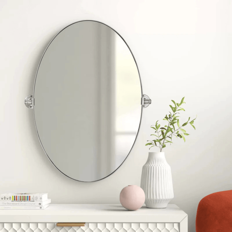 Aura Modern Oval Bathroom Pivot Mirrors GC-00222 Brushed Nickel 20x30" TEHOME