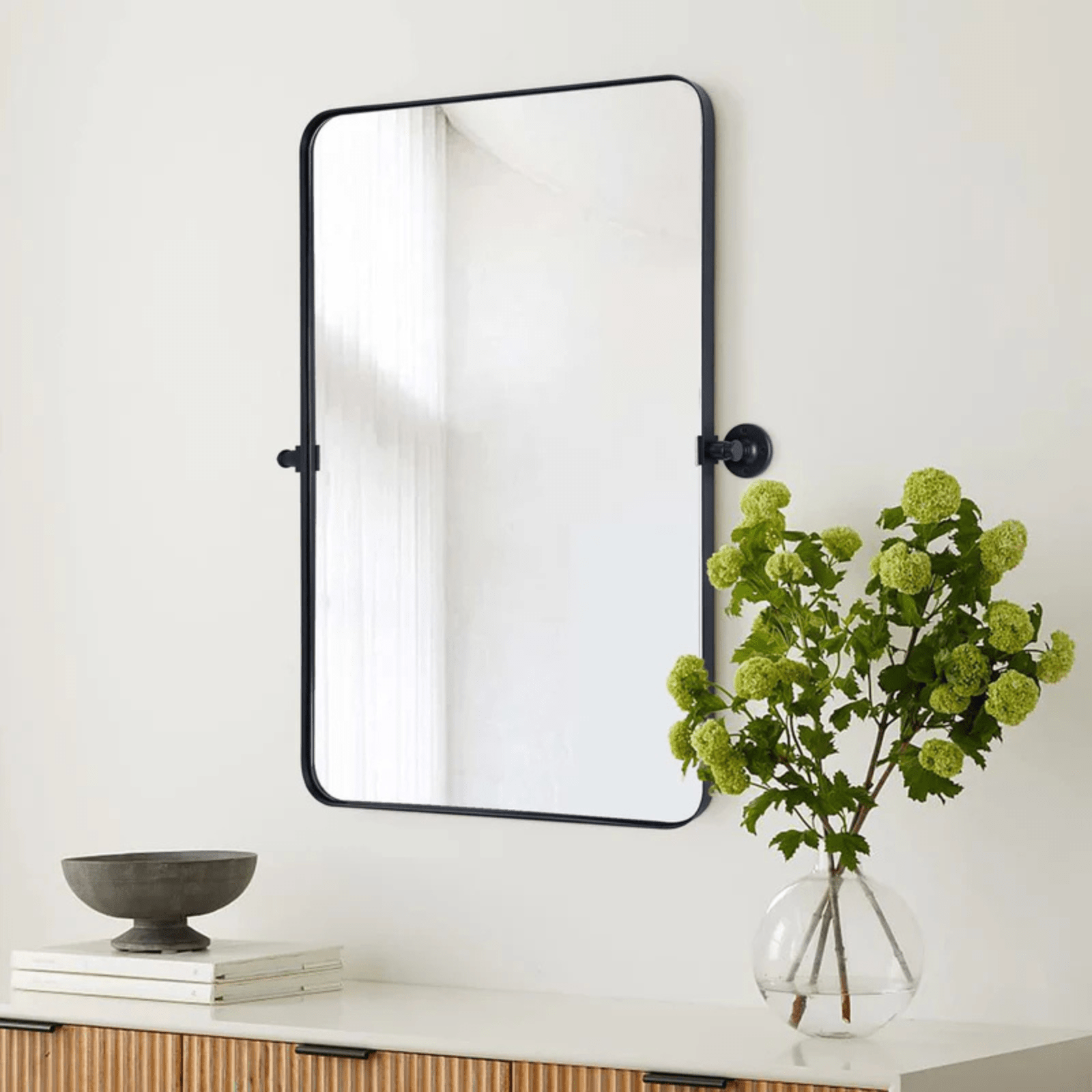 Aura Modern Rectangle Bathroom Pivot Mirrors with Rounded Corners GC-00214 Chrome 20x30" TEHOME