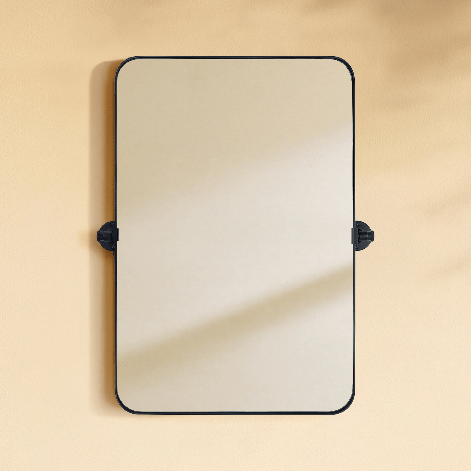 Aura Modern Rectangle Bathroom Pivot Mirrors with Rounded Corners GC-00211 Black 20x30" TEHOME