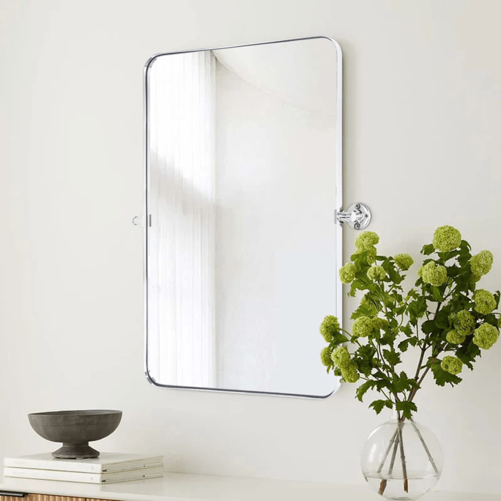 Aura Modern Rectangle Bathroom Pivot Mirrors with Rounded Corners GC-00211 Black 20x30" TEHOME