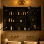 Haven Modern Rectangle Triple Door Recessed and Surface Mount Bathroom Medicine Cabinet with Mirrors GC-XB0049 Black 36x26 TEHOME