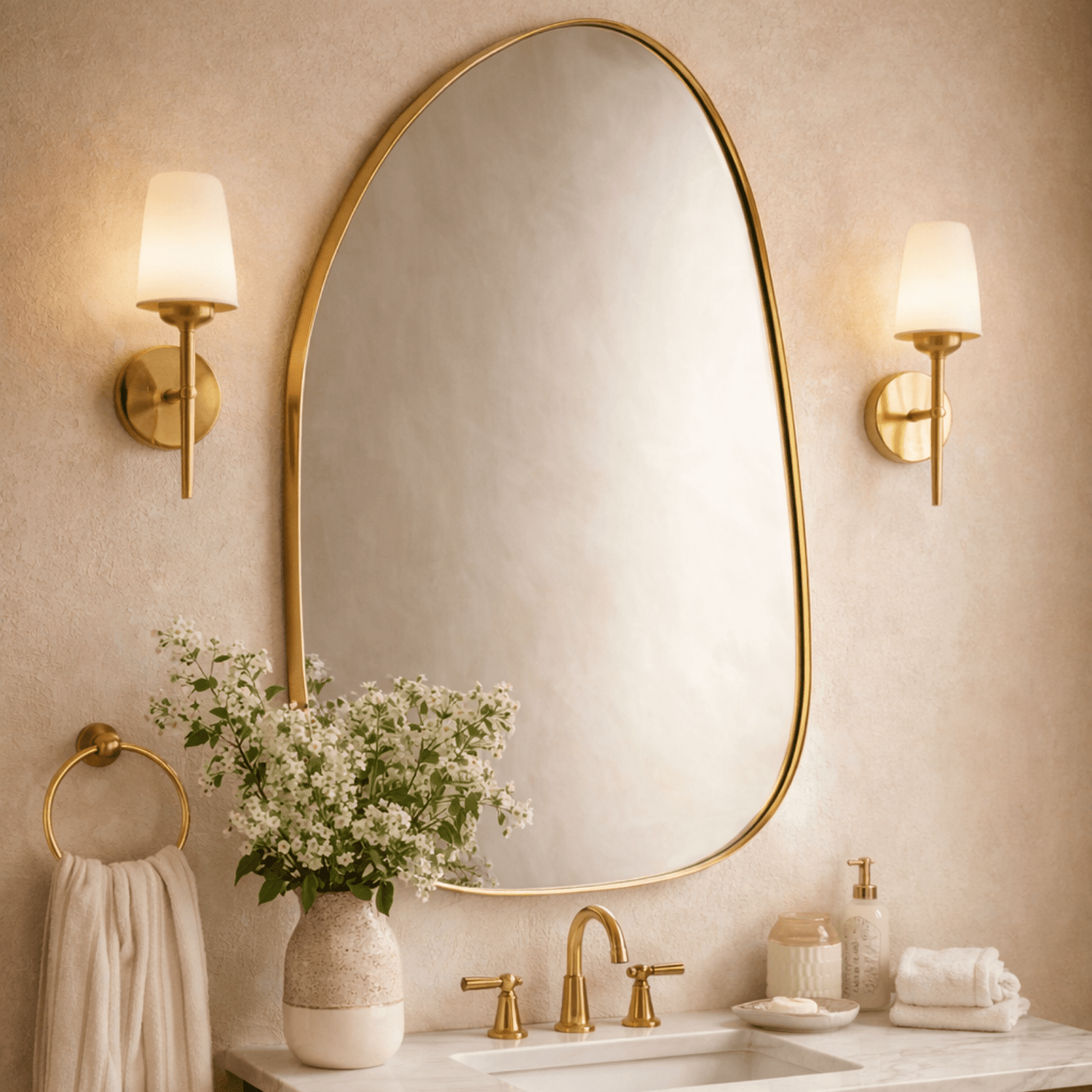 TEHOME Bertlinde Brushed Gold Modern Irregular Wall Mirrors Side View