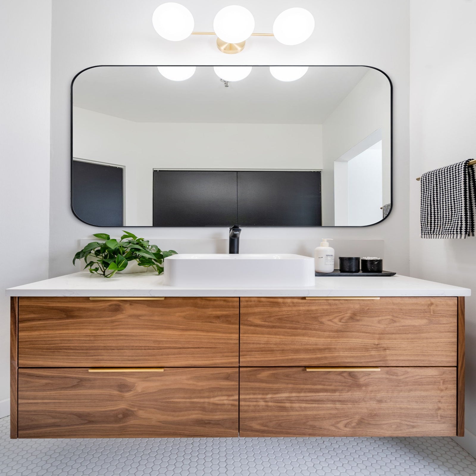 Bellara Mid - Century Rectangle Large Wall Mirrors with Rounded Corners GC-0Y142 Chrome 30x40" TEHOME