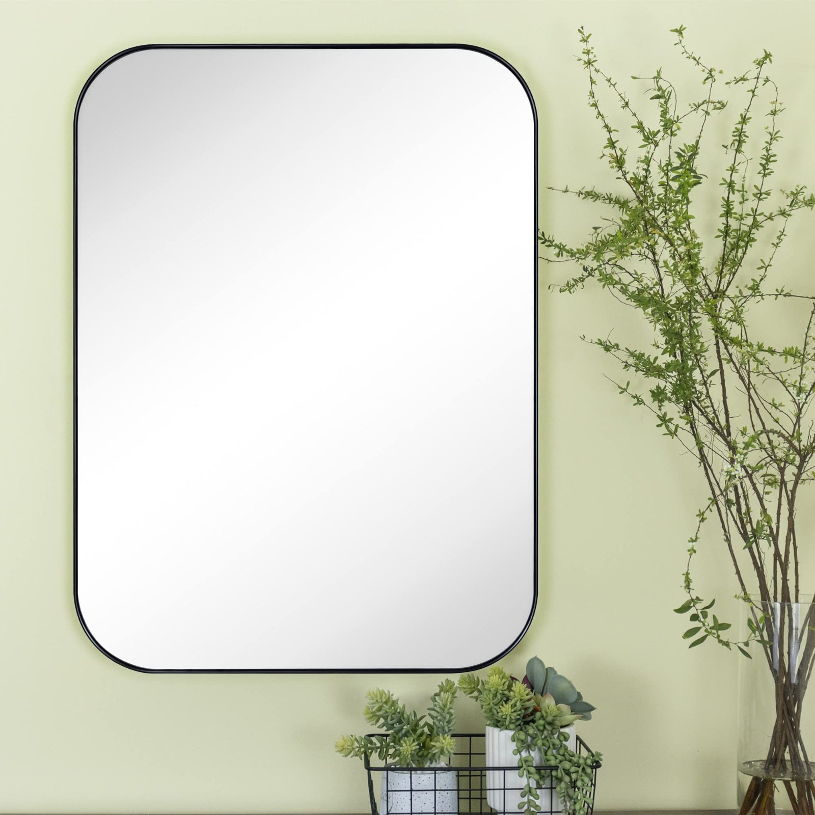 Bellara Mid - Century Rectangle Large Wall Mirrors with Rounded Corners GC-0Y142 Chrome 30x40" TEHOME