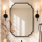 TEHOME Black 24x32 Scalloped Arch Bathroom Vanity Wall Mirror Single Vanity Front View