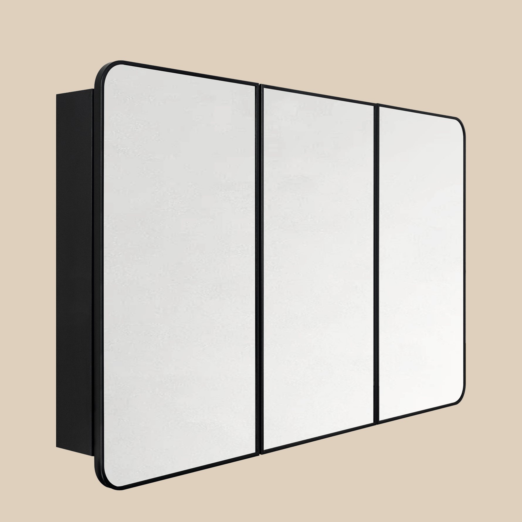 Haven Modern Rectangle Triple Door Recessed and Surface Mount Bathroom Medicine Cabinet with Mirrors GC-XB0049 Black 36x26 TEHOME