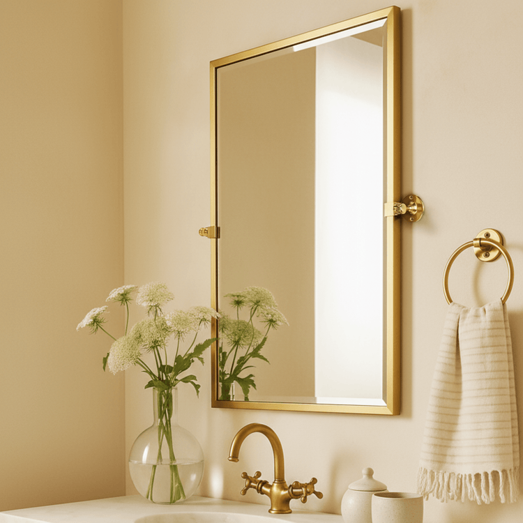 Blakley Modern Rectangle Bathroom Pivot Mirrors GC-00104 Brushed Gold 20x24" TEHOME