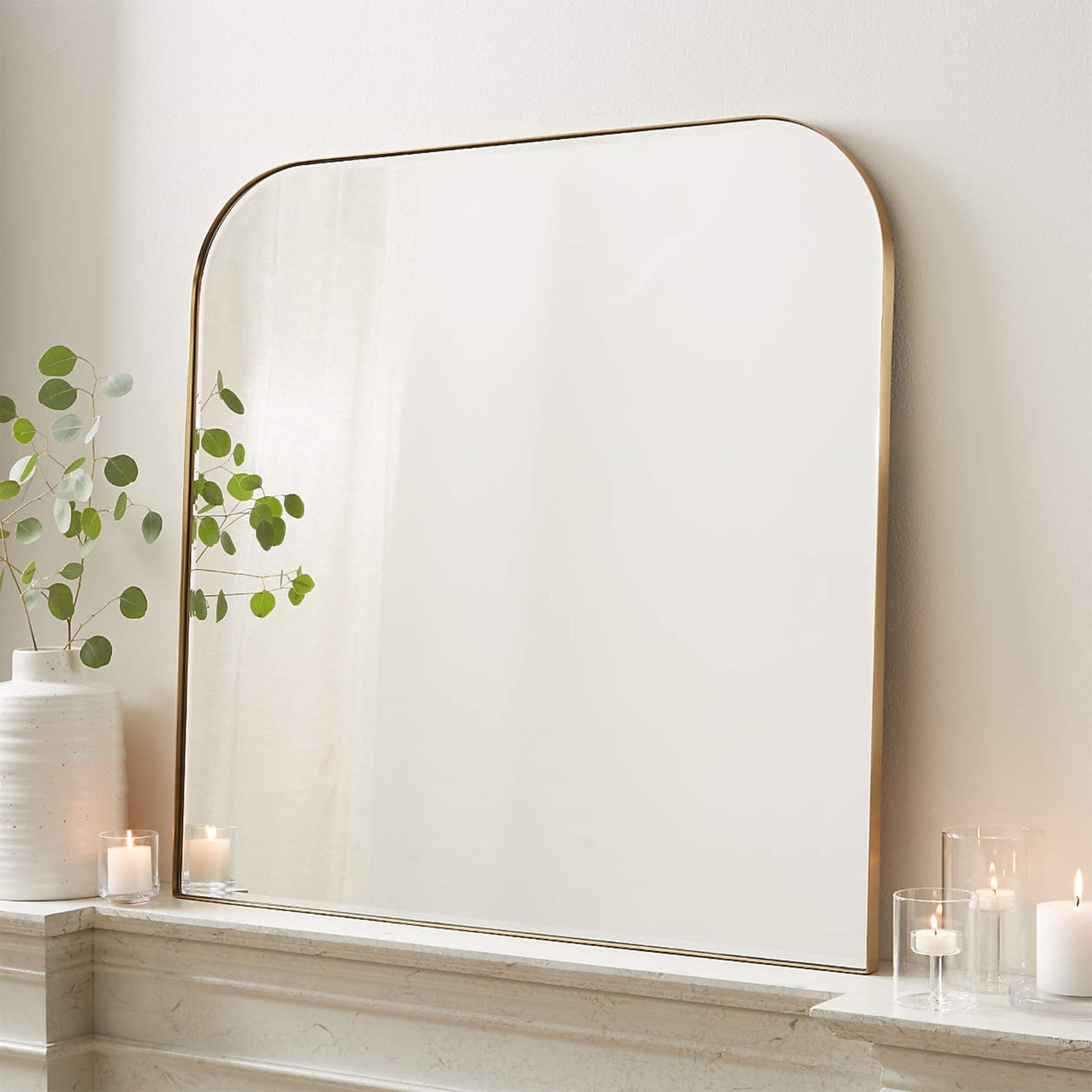 Amelie Modern Arch Large Mantel Mirrors GC-0Y129 Brushed Nickel 34x40" TEHOME
