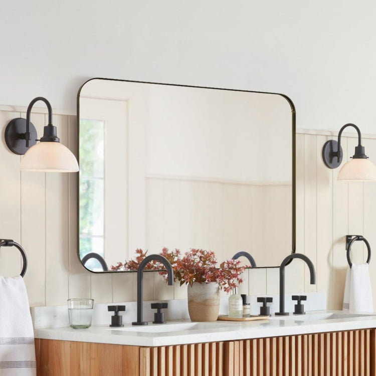 Bellara Mid - Century Rectangle Large Wall Mirrors with Rounded Corners GC-0Y142 Oil Rubbed Bronze 30x40" TEHOME