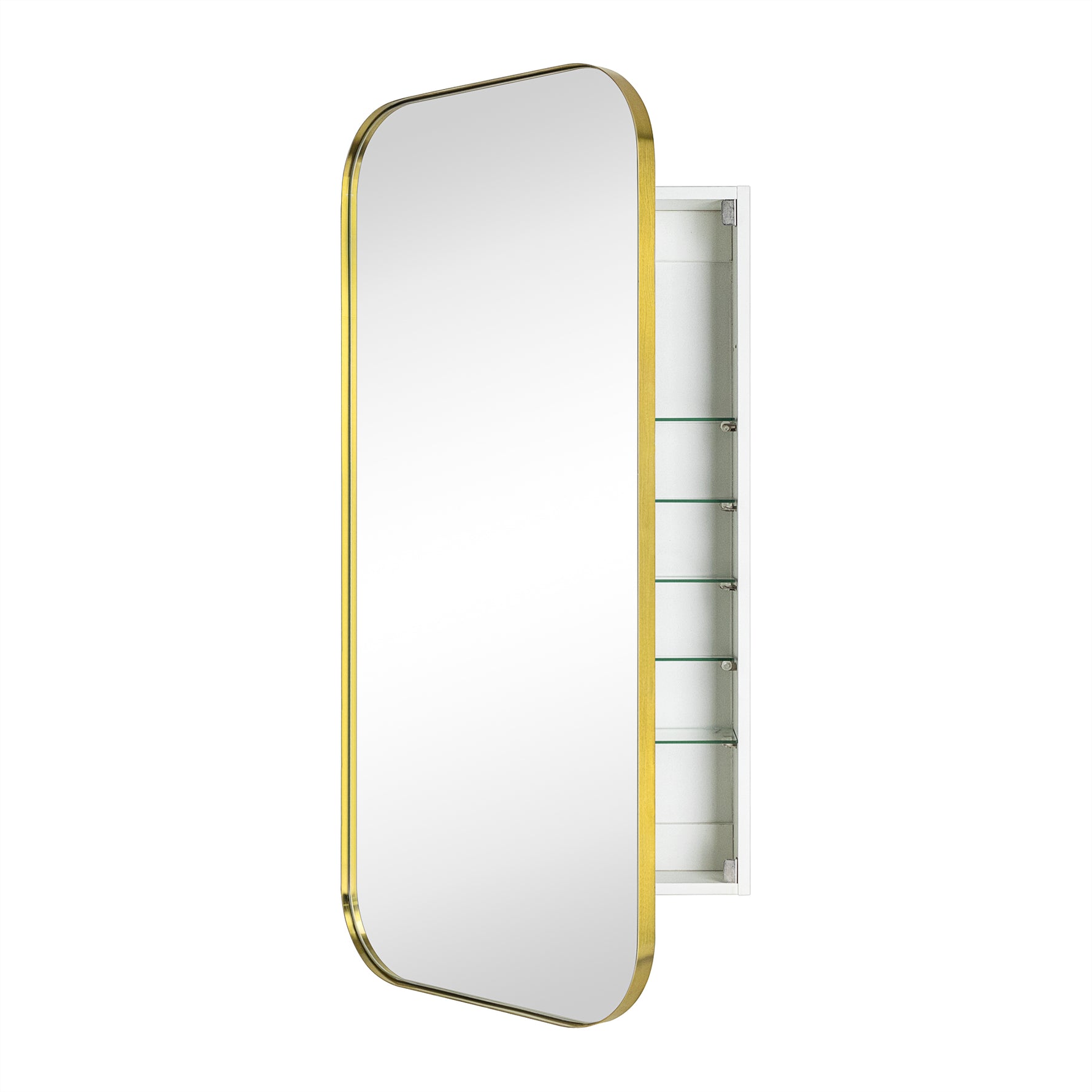 Adasu Mid - century Rectangle Recessed and Surface Mount Bathroom Medicine Cabinet with Mirrors GC-XB0020 Brushed Gold 20x40" TEHOME